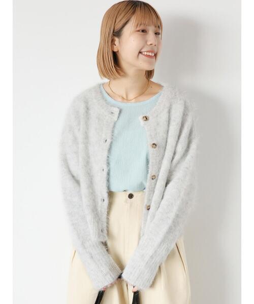 ehka sopo(エヘカソポ)の「メランジクルーカーディガン(カーディガン/ボレロ・レディース・ピンク/オレンジ/ミント/ラベンダー/オフホワイト・F)」の2枚目の写真