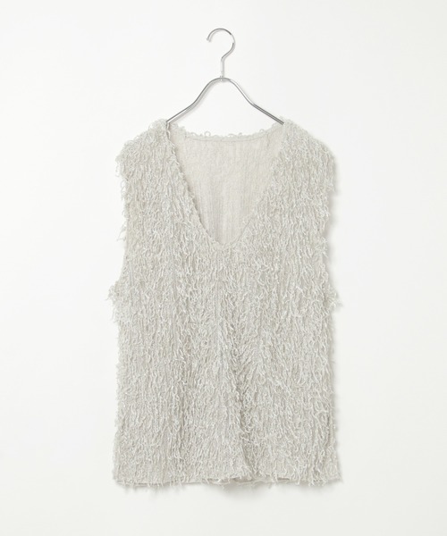 華　ella_selectshop フリンジベスト　ホワイト　美品 フェザーフリンジベスト – hellam