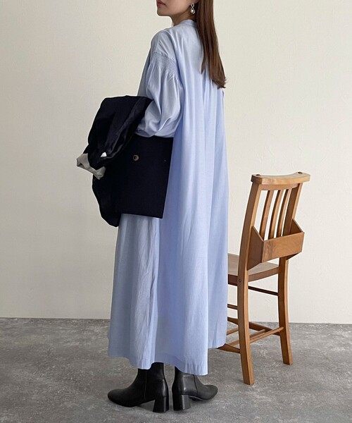 fredy emue（フレディエミュ）の「ブライトローン袖ボリュームワンピース（ペチワンピ付き）（ワンピース・レディース・サックスブルー/ブラック/オフホワイト・38）」の20枚目の写真