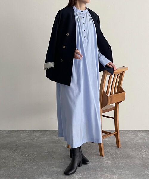 fredy emue（フレディエミュ）の「ブライトローン袖ボリュームワンピース（ペチワンピ付き）（ワンピース・レディース・サックスブルー/ブラック/オフホワイト・38）」の18枚目の写真