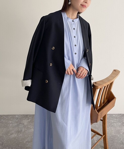 fredy emue（フレディエミュ）の「ブライトローン袖ボリュームワンピース（ペチワンピ付き）（ワンピース・レディース・サックスブルー/ブラック/オフホワイト・38）」の14枚目の写真