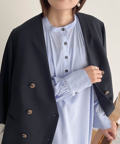 fredy emue（フレディエミュ）の「ブライトローン袖ボリュームワンピース（ペチワンピ付き）（ワンピース・レディース・サックスブルー/ブラック/オフホワイト・38）」の13枚目の写真