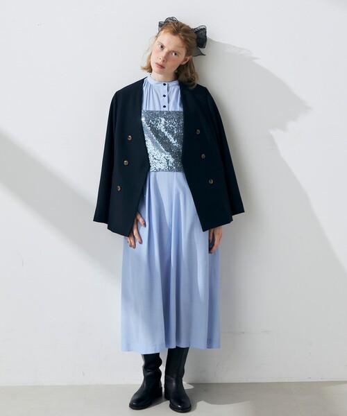 fredy emue（フレディエミュ）の「ブライトローン袖ボリュームワンピース（ペチワンピ付き）（ワンピース・レディース・サックスブルー/ブラック/オフホワイト・38）」の12枚目の写真