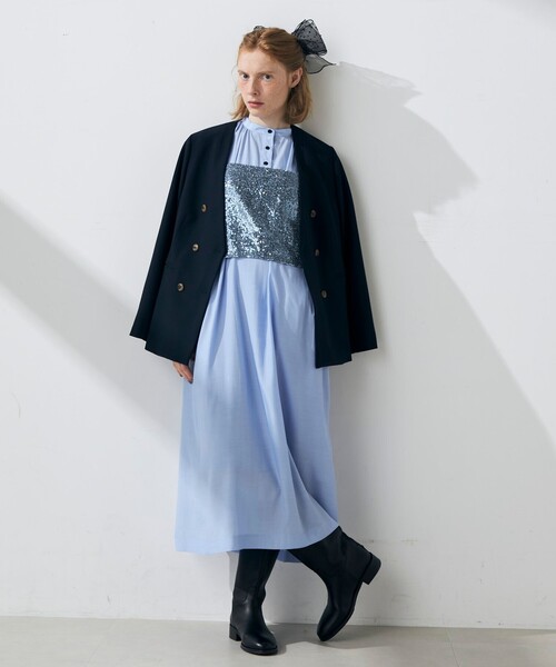 fredy emue（フレディエミュ）の「ブライトローン袖ボリュームワンピース（ペチワンピ付き）（ワンピース・レディース・サックスブルー/ブラック/オフホワイト・38）」の11枚目の写真