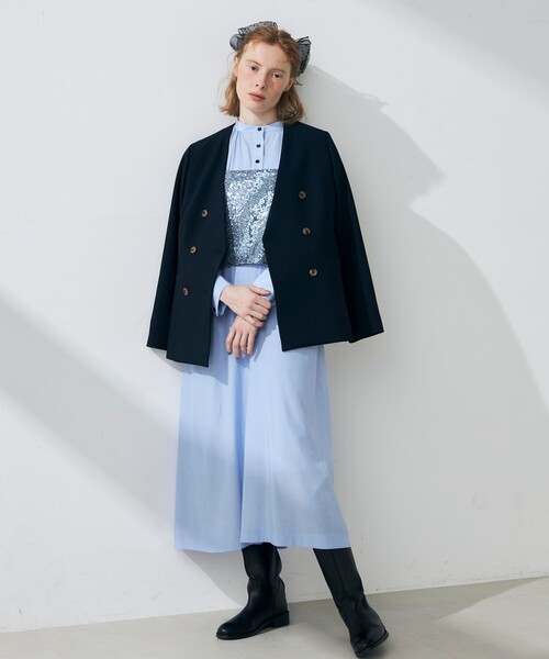 fredy emue（フレディエミュ）の「ブライトローン袖ボリュームワンピース（ペチワンピ付き）（ワンピース・レディース・サックスブルー/ブラック/オフホワイト・38）」の10枚目の写真