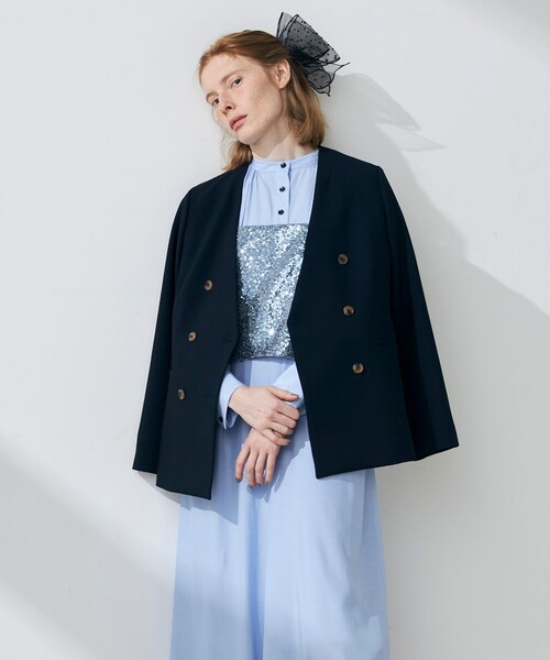 fredy emue（フレディエミュ）の「ブライトローン袖ボリュームワンピース（ペチワンピ付き）（ワンピース・レディース・サックスブルー/ブラック/オフホワイト・38）」の8枚目の写真