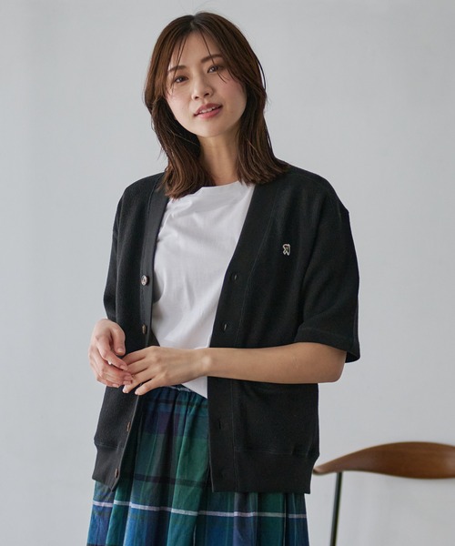 Arnold Palmer（アーノルドパーマー）の「ダブルフェイス ニットソー シェア 5分袖 カーディガン（カーディガン/ボレロ・レディース・ライトオリーブ/ブラック・LL/L/M/S/XS）」の2枚目の写真