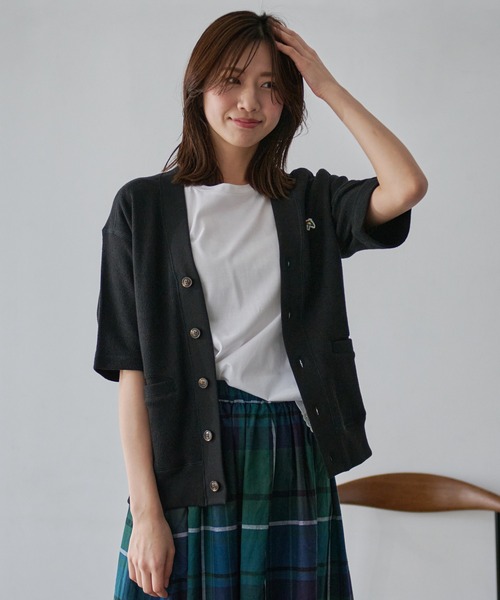 Arnold Palmer（アーノルドパーマー）の「ダブルフェイス ニットソー シェア 5分袖 カーディガン（カーディガン/ボレロ・レディース・ライトオリーブ/ブラック・LL/L/M/S/XS）」の18枚目の写真