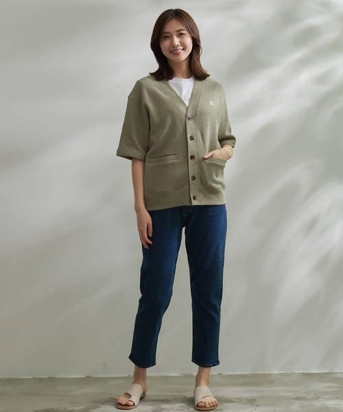 Arnold Palmer（アーノルドパーマー）の「ダブルフェイス ニットソー シェア 5分袖 カーディガン（カーディガン/ボレロ・レディース・ライトオリーブ/ブラック・LL/L/M/S/XS）」の11枚目の写真