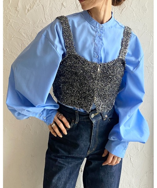 She's Closet(シーズクローゼット)の「ダブルジップアップショート丈グリッターラメシャギーニットビスチェベスト(ベスト・レディース・ゴールド/シルバー/ブラック/アイボリー・FREE)」の8枚目の写真