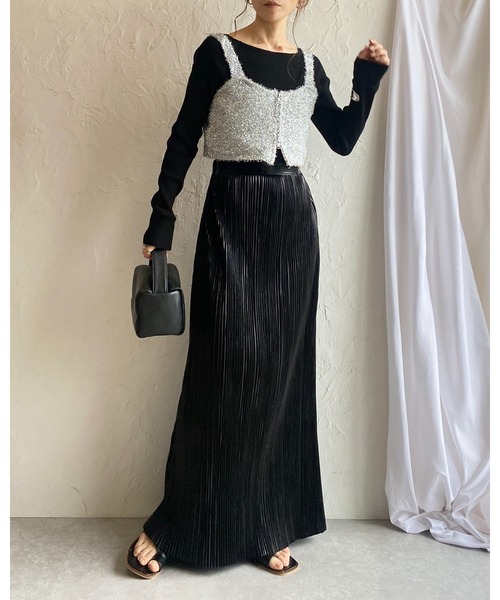 She's Closet(シーズクローゼット)の「ダブルジップアップショート丈グリッターラメシャギーニットビスチェベスト(ベスト・レディース・ゴールド/シルバー/ブラック/アイボリー・FREE)」の14枚目の写真