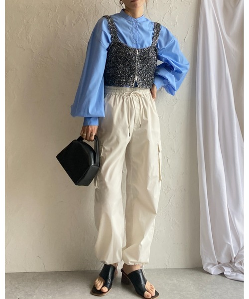 She's Closet(シーズクローゼット)の「ダブルジップアップショート丈グリッターラメシャギーニットビスチェベスト(ベスト・レディース・ゴールド/シルバー/ブラック/アイボリー・FREE)」の19枚目の写真