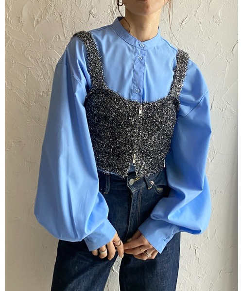 She's Closet(シーズクローゼット)の「ダブルジップアップショート丈グリッターラメシャギーニットビスチェベスト(ベスト・レディース・ゴールド/シルバー/ブラック/アイボリー・FREE)」の20枚目の写真