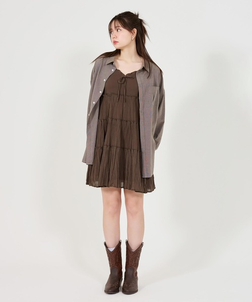 TINA:JOJUN(ティーナジョジュン)の「ティアード フレアミニワンピース TINA:JOJUN(ワンピース・レディース・クリーム/ブラウン/ピンクベージュ・M)」の16枚目の写真