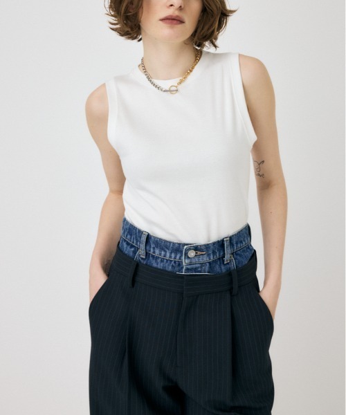MOUSSY(マウジー)の「【2サイズ展開】SUVIN GIZA BASIC タンクトップ(タンクトップ・レディース・ブラック/ライトベージュ/ライトピンク/ホワイト・1/2)」の2枚目の写真