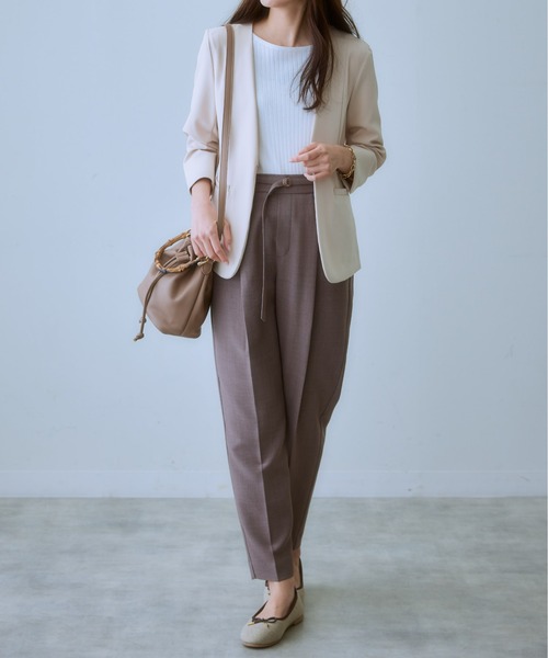 7days Life Styling（セブンデイズライフスタイリング）の「麻調合繊ベルト付テーパードパンツ（しわになりにくい・接触冷感・ＵＶカット・洗える）（スラックス・レディース・モカ/ネイビー/ライトベージュ/グリーン/チャコールグレー・S/M/L/LL）」の20枚目の写真