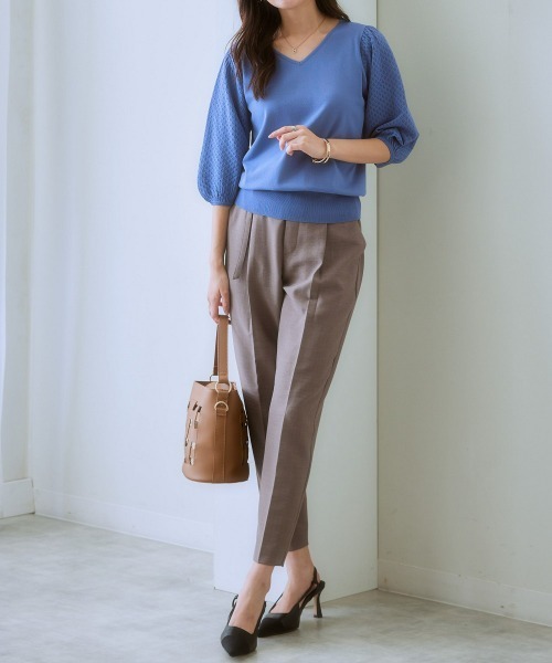7days Life Styling（セブンデイズライフスタイリング）の「麻調合繊ベルト付テーパードパンツ（しわになりにくい・接触冷感・ＵＶカット・洗える）（スラックス・レディース・モカ/ネイビー/ライトベージュ/グリーン/チャコールグレー・S/M/L/LL）」の17枚目の写真