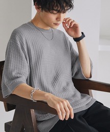 MONO-MART | ジャガードメッシュニットルーズ半袖プルオーバー(ニット/セーター)