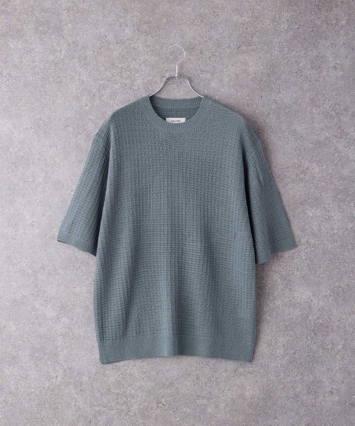 グレー 半袖ニットセーター　monoha MinoriTY セーター ニット 「唯一無二の編みデザイン」透かし
