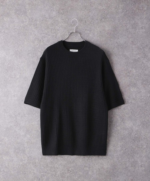 MONO-MART（モノマート）の「ジャガードメッシュニットルーズ半袖プルオーバー（ニット/セーター・メンズ・ブルー系/ダークネイビー/チャコール/スモークピンク/ライトグレー/ブラック/ブラウン/ベージュ/ライトブルー・M/L）」の10枚目の写真