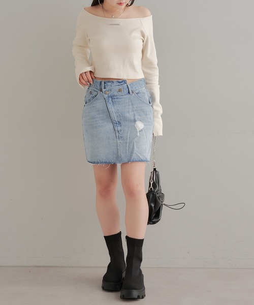 Chico（チコ）の「【2サイズ展開】アシメダメージデニムミニ