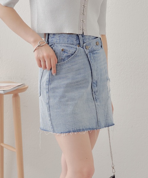 【Acne Studios】ダメージデニムミニスカート セール】【2サイズ展開】アシメダメージデニムミニスカート