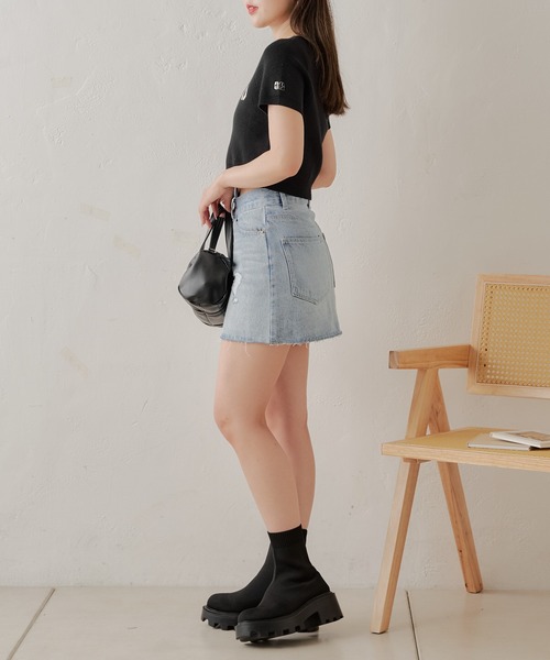 Jeansソフィーローライズダメージデニムミニスカート送関込 セール】【2サイズ展開】アシメダメージデニムミニスカート
