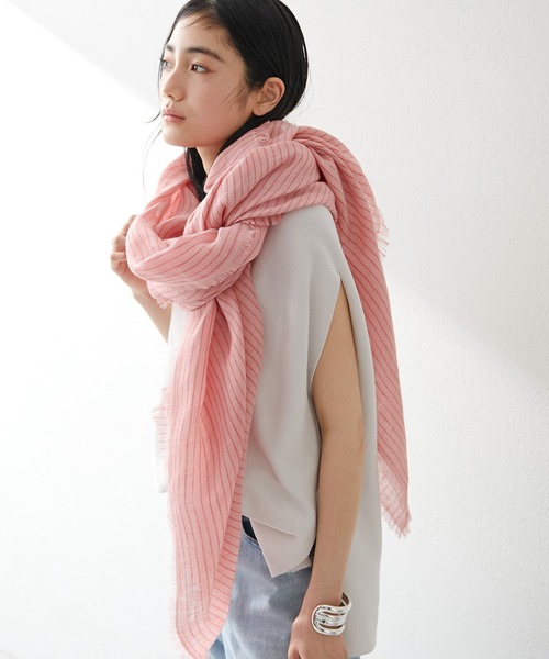 THROW（スロー）の「【THROW】リネンストライプストール（ストール/ショール・レディース・ピンク/ベージュ・FREE）」の5枚目の写真