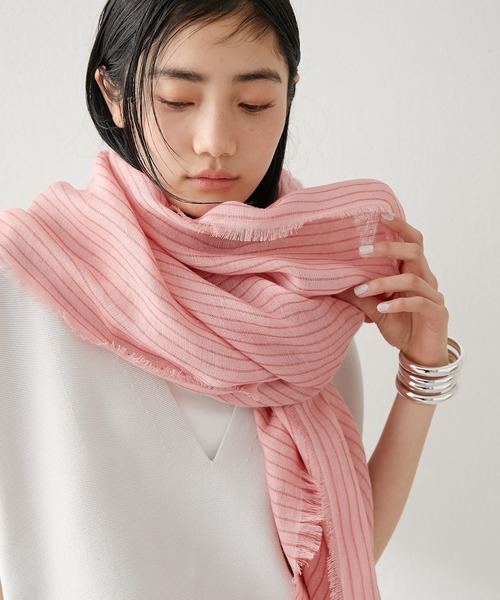 THROW（スロー）の「【THROW】リネンストライプストール（ストール/ショール・レディース・ピンク/ベージュ・FREE）」の7枚目の写真