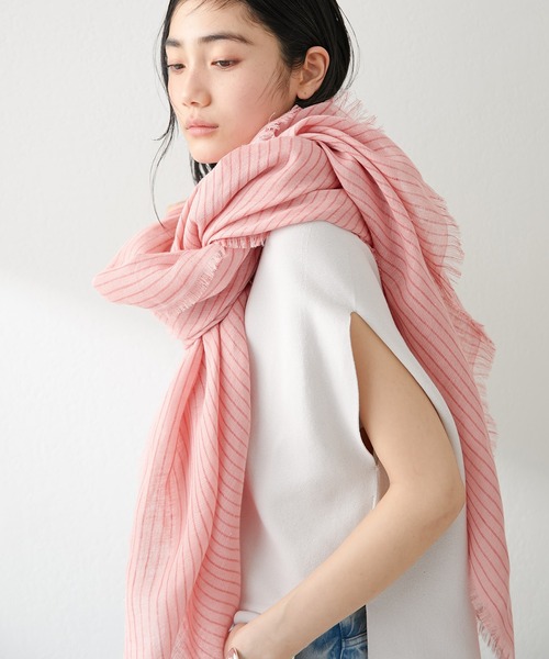 THROW（スロー）の「【THROW】リネンストライプストール（ストール/ショール・レディース・ピンク/ベージュ・FREE）」の6枚目の写真