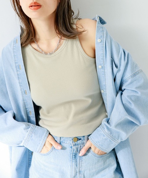 URBAN RESEARCH Sonny Label（アーバンリサーチサニーレーベル）の「SLAB Rib Bratop（タンクトップ・レディース・オフホワイト/ブラック/ベージュ・FREE）」の20枚目の写真