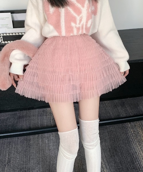 Achic(アシック)の「チュールフリルミニスカート(スカート・レディース・アイボリー/ブラック/ベージュ/ピンク・M)」の22枚目の写真