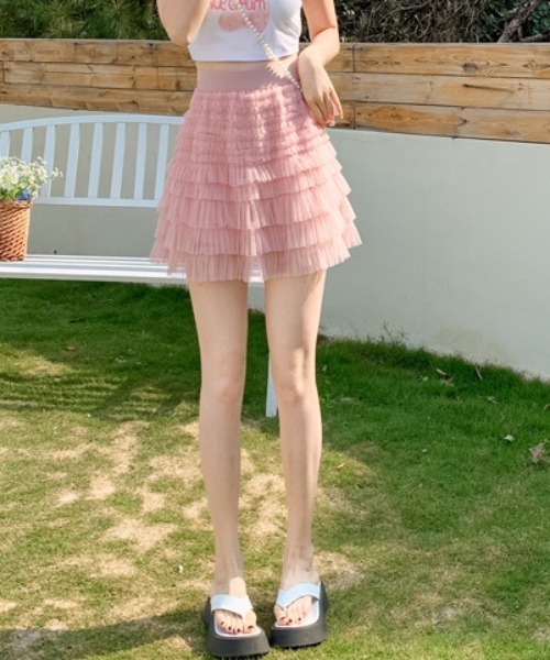 Achic(アシック)の「チュールフリルミニスカート(スカート・レディース・アイボリー/ブラック/ベージュ/ピンク・M)」の16枚目の写真