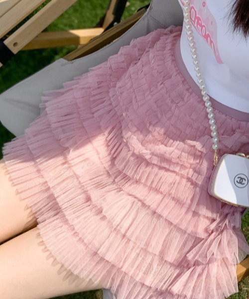 Achic(アシック)の「チュールフリルミニスカート(スカート・レディース・アイボリー/ブラック/ベージュ/ピンク・M)」の9枚目の写真