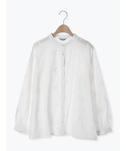 美品✨メゾンドソイル コットン 刺繍 バンドカラー シャツ ブラウス 生成 Ⅱ 美品✨メゾンドソイル コットン 刺繍 バンドカラー シャツ