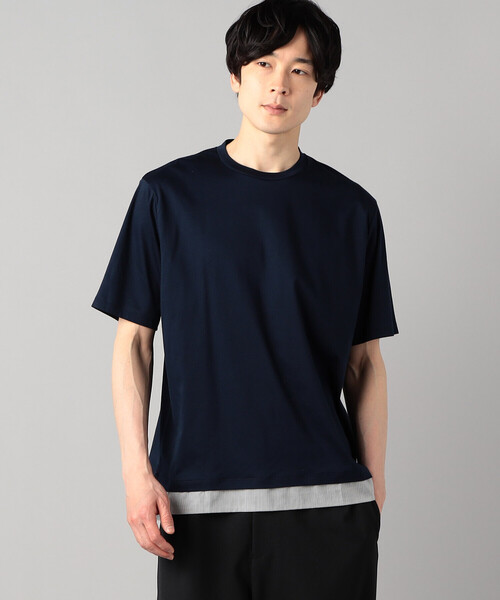 COMME CA MEN(コムサメン)の「ストライプコンビTシャツ(Tシャツ/カットソー・メンズ・グレー/ネイビー・M/L)」の2枚目の写真