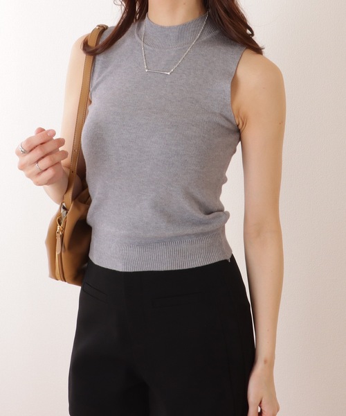 【完売品】フレイアイディー　24春夏　ノースリーブハイネックリブ　グリーン　F 全6色×4サイズ！ノースリーブニット プチハイネック ニット