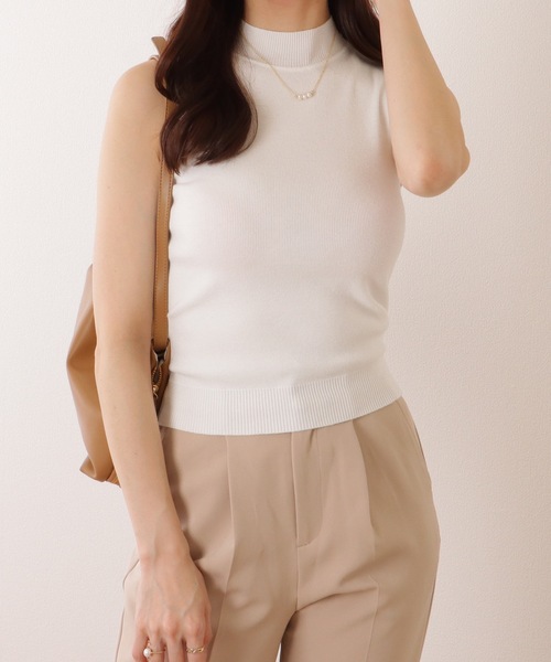 【Rene】　ホワイト ノースリーブニット 36(M) 美品】Rene ノースリーブニット ニットブラウス 36 無地