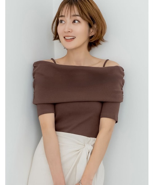 Re:EDIT（リエディ）の「2WAYリブカットソー五分袖オフショルトップス