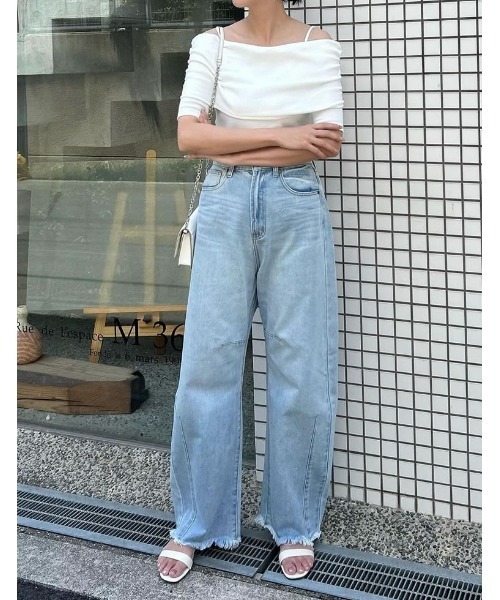 Re:EDIT（リエディ）の「2WAYリブカットソー五分袖オフショルトップス