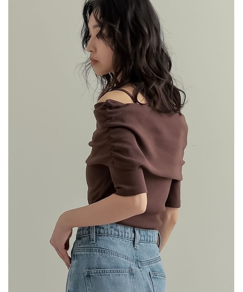 Re:EDIT（リエディ）の「2WAYリブカットソー五分袖オフショルトップス