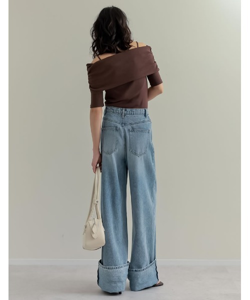 Re:EDIT（リエディ）の「2WAYリブカットソー五分袖オフショルトップス