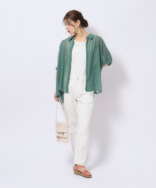 Cutie Blonde（キューティーブロンド）の「◆【洗える】さらりと羽織れる ポンチョ風 シアーシャツ（シャツ/ブラウス・レディース・グリーン/ネイビー系2/ホワイト系その他2/ホワイト系/ブラック・00）」の20枚目の写真