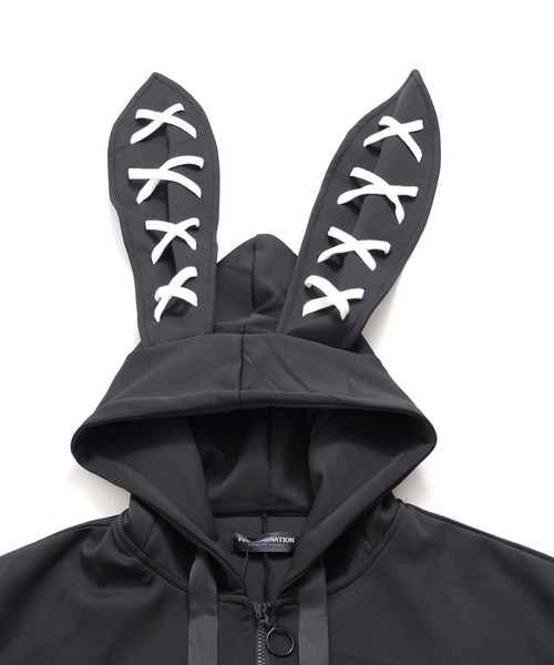 PUTUMAYO うさ耳フード付　半袖パーカー　黒 SILVER BULLET（シルバーバレット）の「『PSYCHO NATION/サイコ