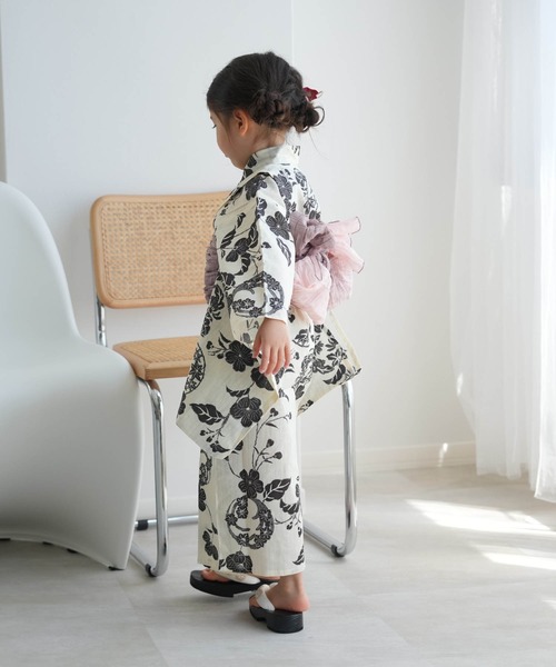 セール】キッズ浴衣3点セット utatane レトロベージュに焦げ茶の