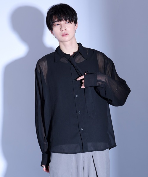 ネクタイ付シアーシャツ Ellno Loset（エルノロゼット）の「ネクタイツキシアーシャツ