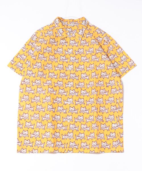 チャイハネ(チャイハネ)の「【チャイハネ】さすらいネコおかか ブロックプリントシャツ(シャツ/ブラウス・メンズ・ネイビー/マスタード・FREE)」の2枚目の写真