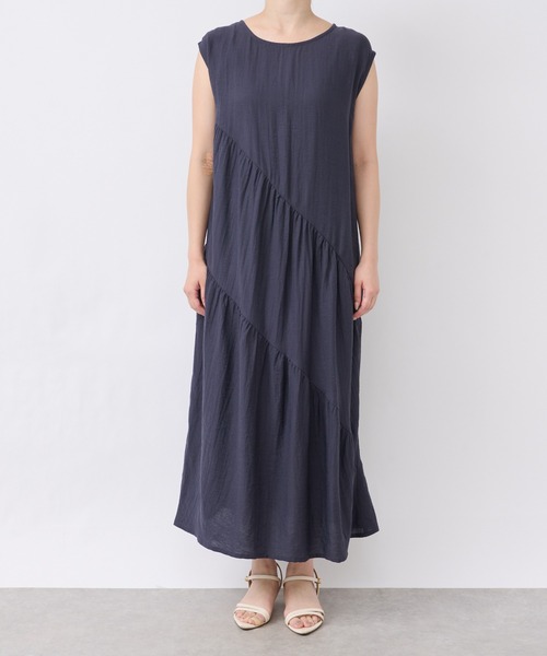 un dix cors（アンディコール）の「《お腹周りのカバー◎》バイヤスギャザーワンピース（ワンピース・レディース・ネイビー/キャメル・FREE）」の12枚目の写真