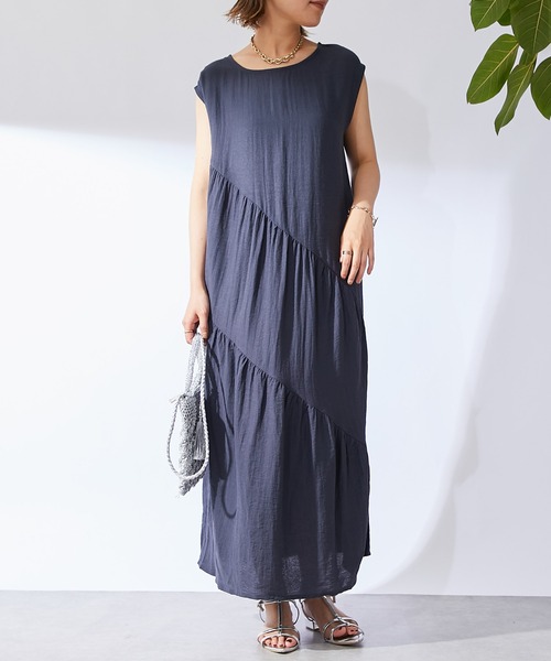 un dix cors（アンディコール）の「《お腹周りのカバー◎》バイヤスギャザーワンピース（ワンピース・レディース・ネイビー/キャメル・FREE）」の10枚目の写真