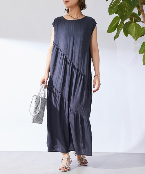 un dix cors（アンディコール）の「《お腹周りのカバー◎》バイヤスギャザーワンピース（ワンピース・レディース・ネイビー/キャメル・FREE）」の11枚目の写真